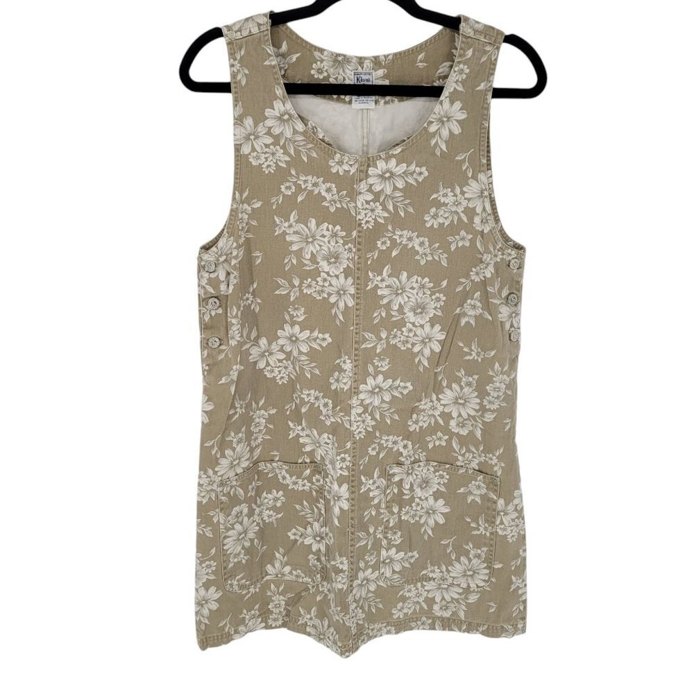 Ki Ko Mo womens Medium beige white floral sleeveless 90s jumper dress Vintage